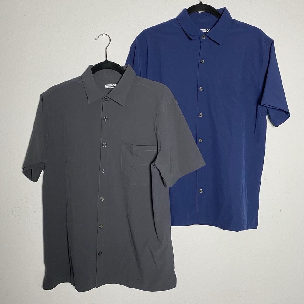 2 Mens 32 Degrees Cool Blue‎ Gray Short Sleeve Button Up Lightweight Breathable